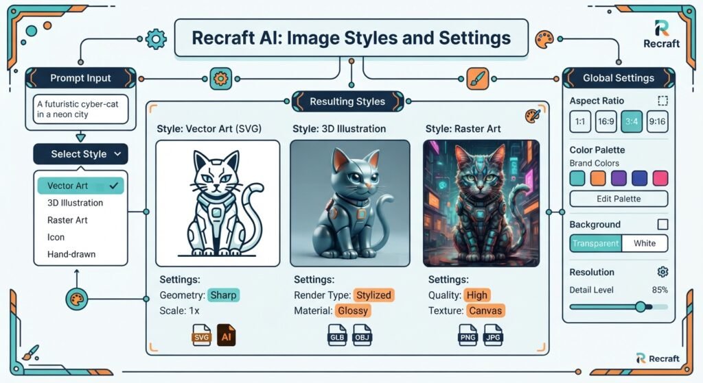 Recraft AI Image Styles and Settings